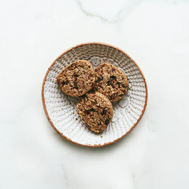 Plate containing 3 Choco Chip Cookies made out of Ashwagandha