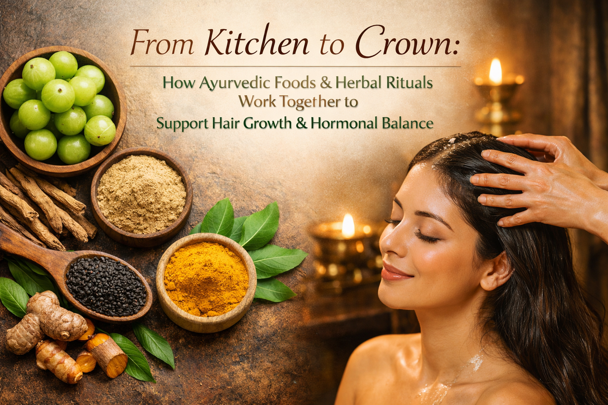 From Kitchen to Crown: How Ayurvedic Foods & Herbal Rituals Work Together to Support Hair Growth & Hormonal Balance